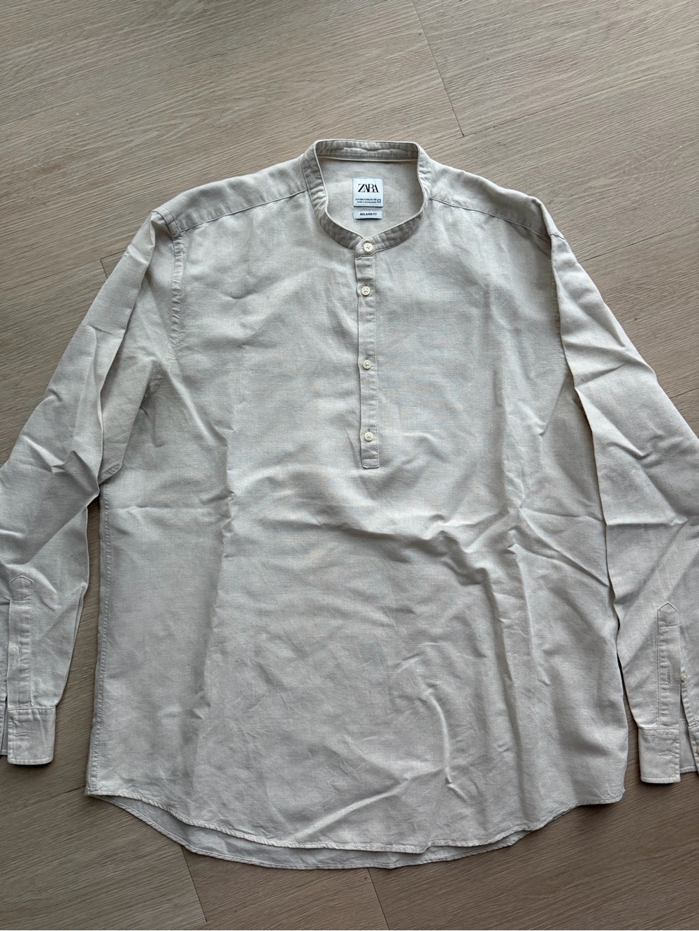 Zara Men’s Cream Linen Blend Collar Shirt